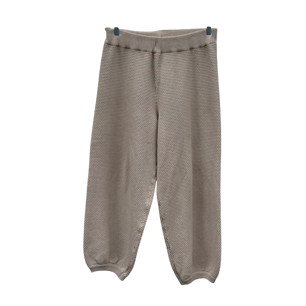 Free People Hailee Barrel Leg Knit Pants Womens M Beige Khaki EUC Waffle Texture